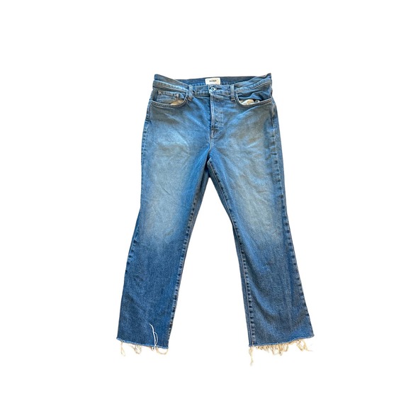 Baldwin Maxwell Crop Flare Raw Hem Button Fly Denim Jeans Traction 32 - Picture 1 of 7
